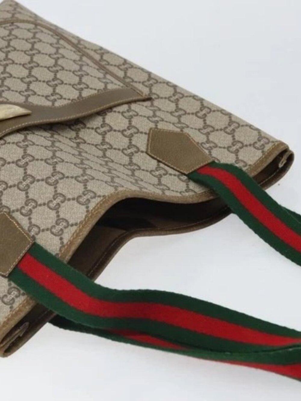 GUCCI GG Plus Supreme Web Sherry Line Tote Bag PVC Beige Gold Auth ka1861 - Picture 6 of 16